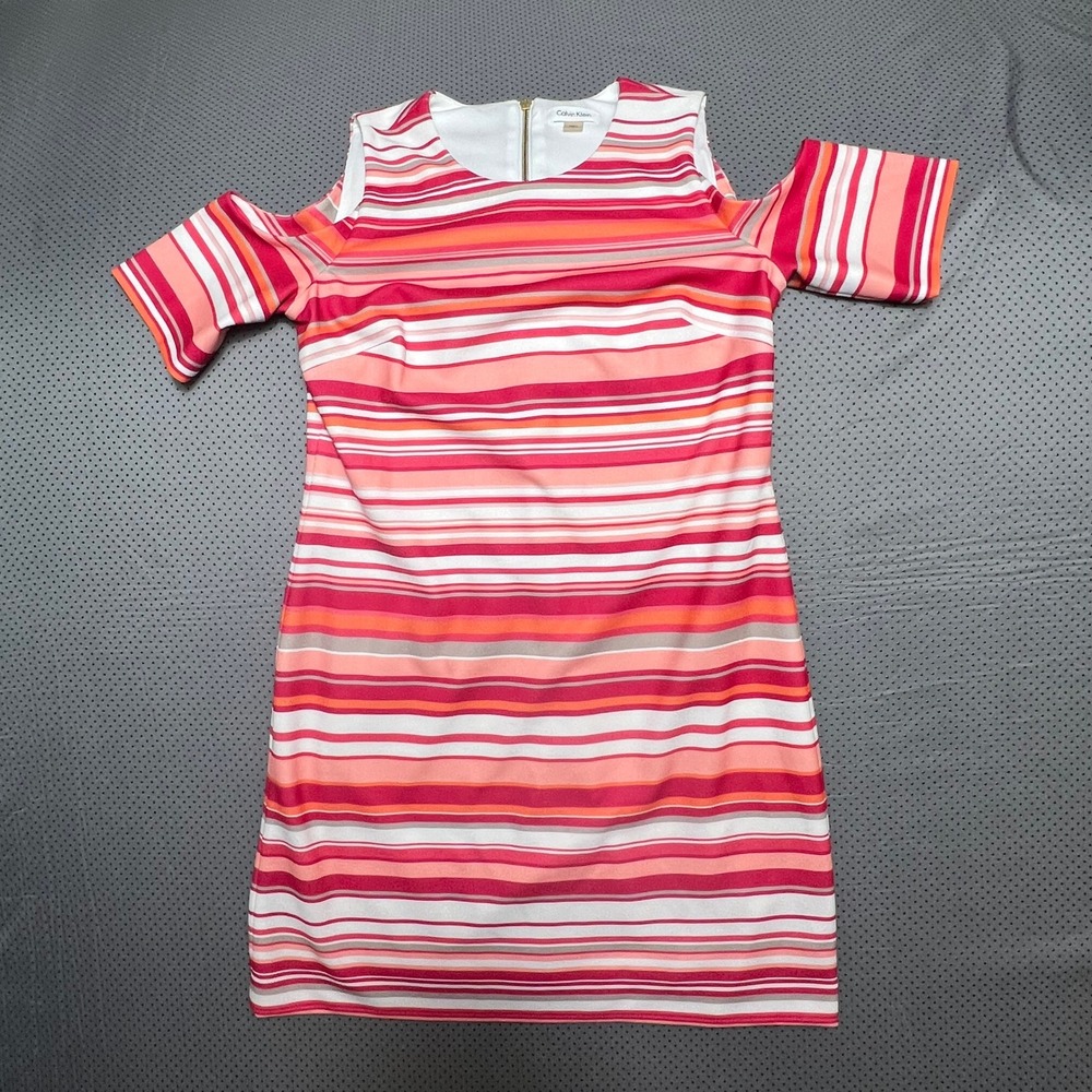 Women's Calvin Klein Size 10 Women's Fun Stripped Dress with Shoulder Cut outs